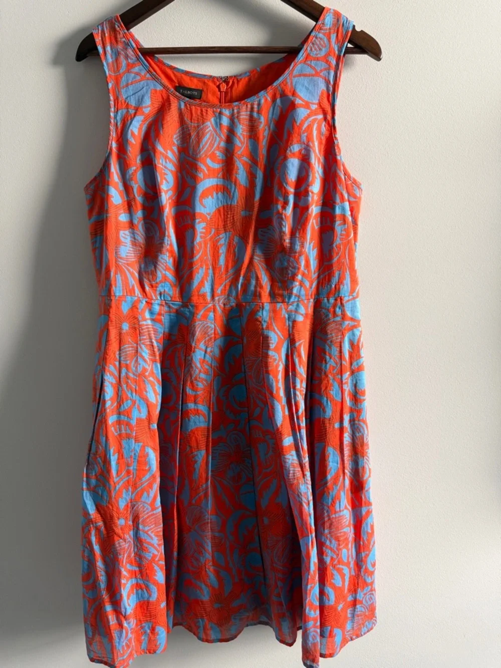 Talbots Orange Blue Floral Sleeveless Cotton Fit & Flare Dress Knee Length SZ 12 - Picture 1 of 14